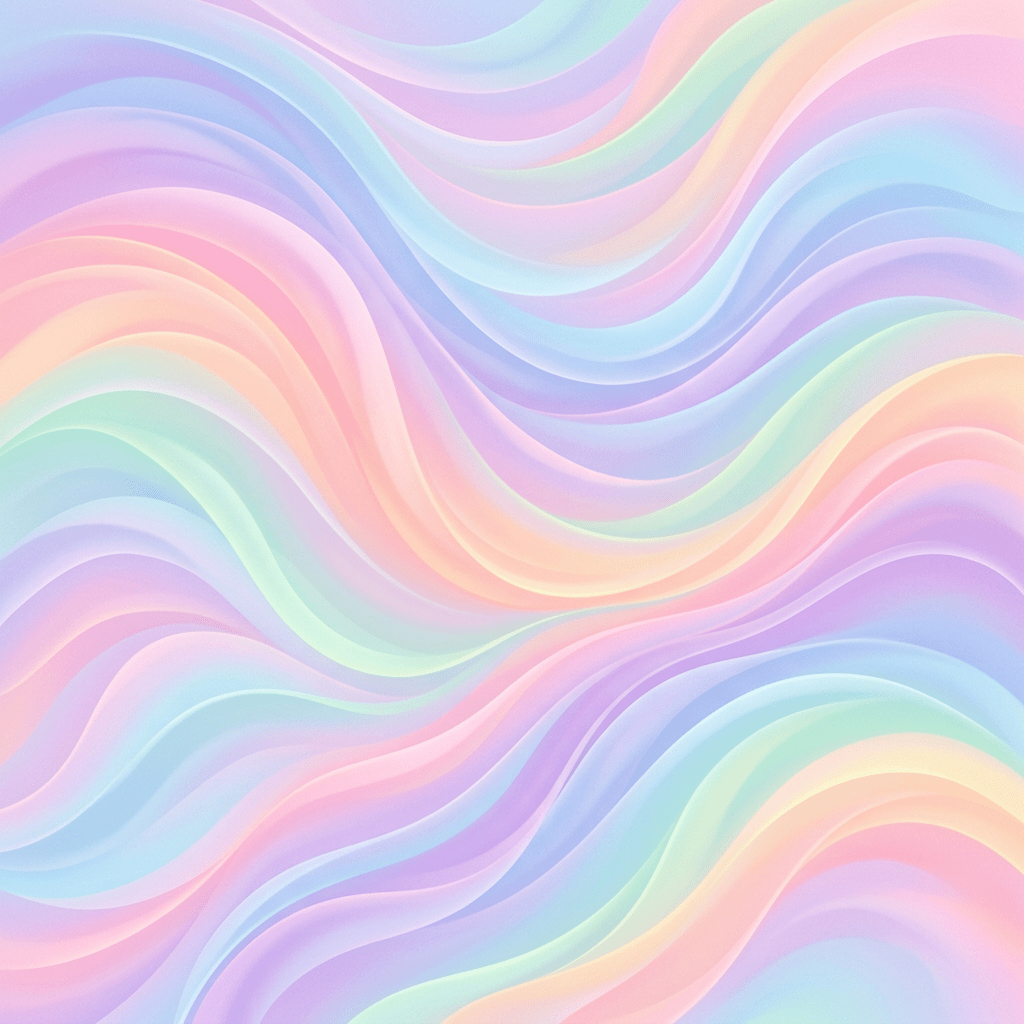 Abstract waves in pastel shades of pink, purple, blue, green, and yellow